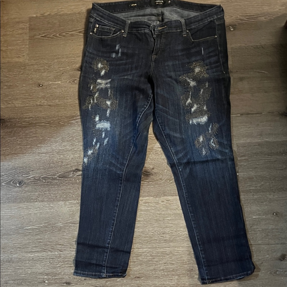 Torrid Dark Blue Distressed Skinny Jeans